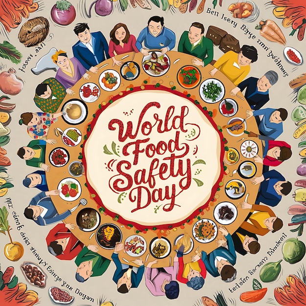 Photo world food safety day illustrationtypography