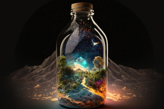 World in glass bottle Illustration AI Generative