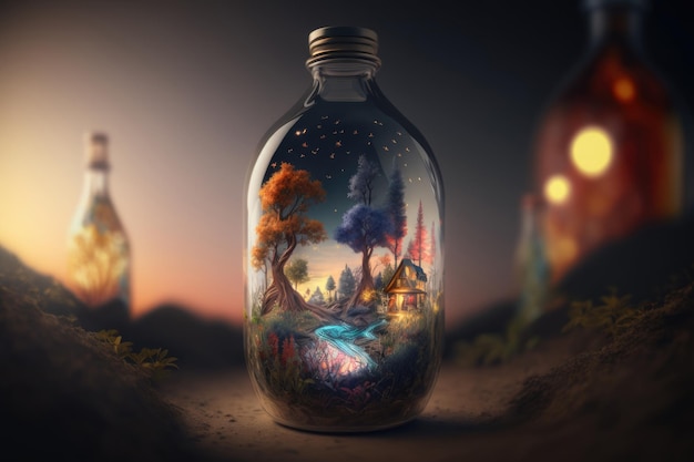 Photo world in glass bottle illustration ai generative