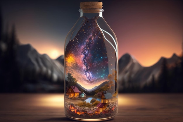 World in glass bottle Illustration AI Generative