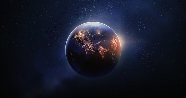 World global planet of night earth globe map or abstract\
geography continent light city and worldwide astronomy universe in\
3d space background with science cartography. earth image provided\
by nasa.