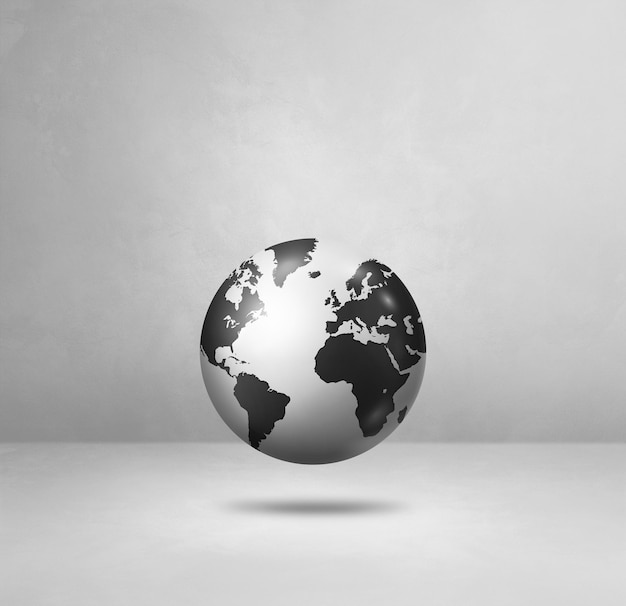 흰색 사각형 배경에 고립 된 세계 세계 검은 지구 지도