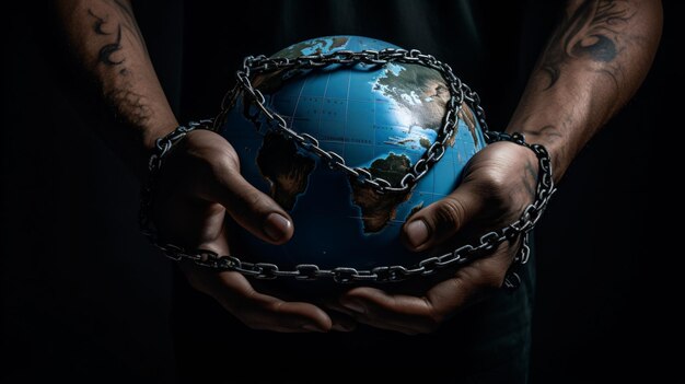 Photo world globe in chain hands