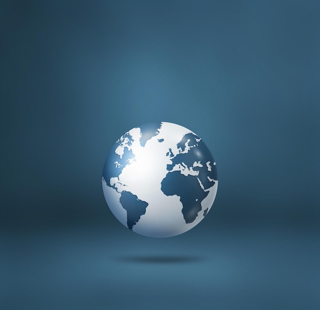 World globe earth map isolated on blue Square background