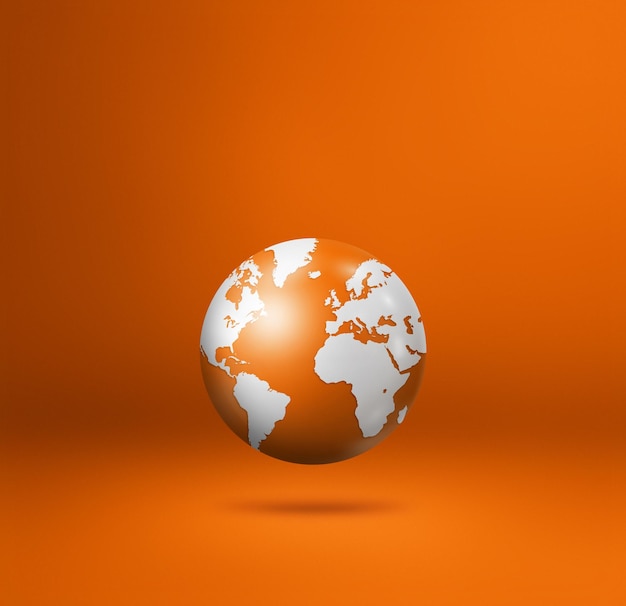 World globe earth map isolated on orange Square background