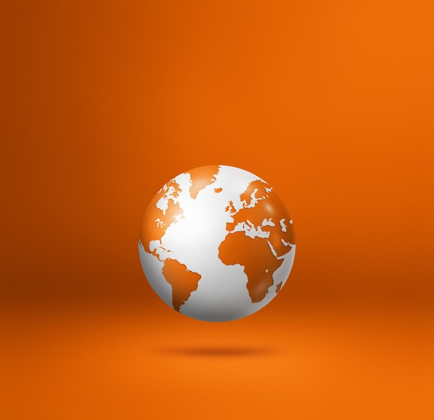 오렌지 광장 배경에 고립 된 세계 세계 지구 지도