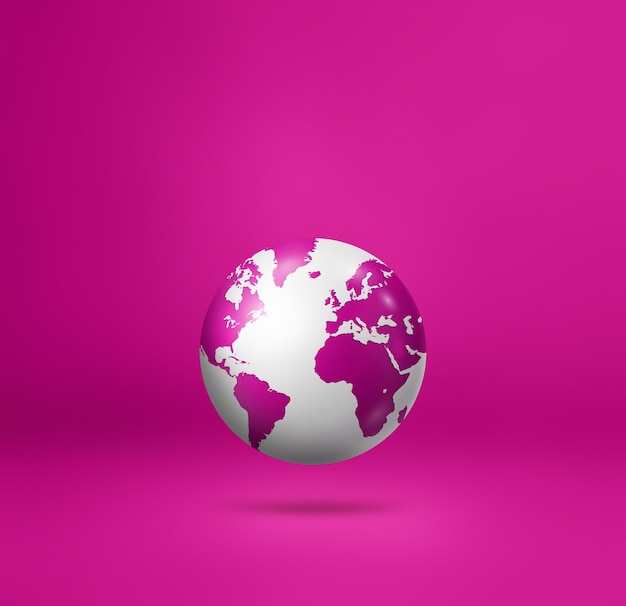 World globe earth map isolated on pink Square background