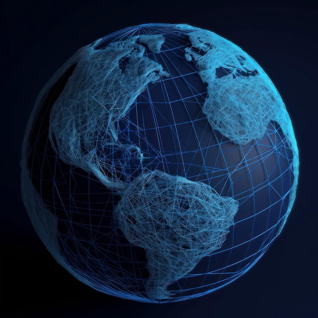 World globe network illustration Design anstract blue worldwide connection Generative AI