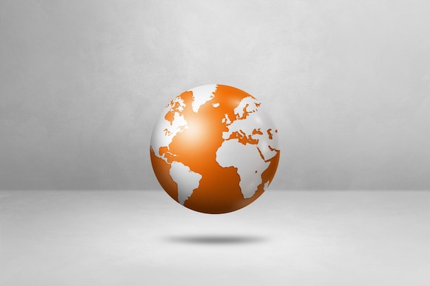 World globe orange earth map isolated on white Horizontal background