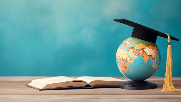 World globe on text book with education cap International education day Concept
