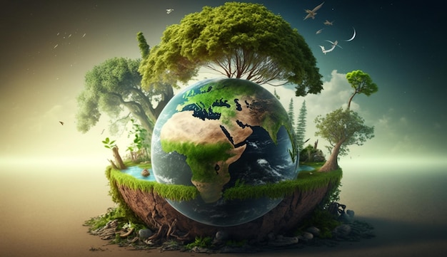 A world globe with trees on it