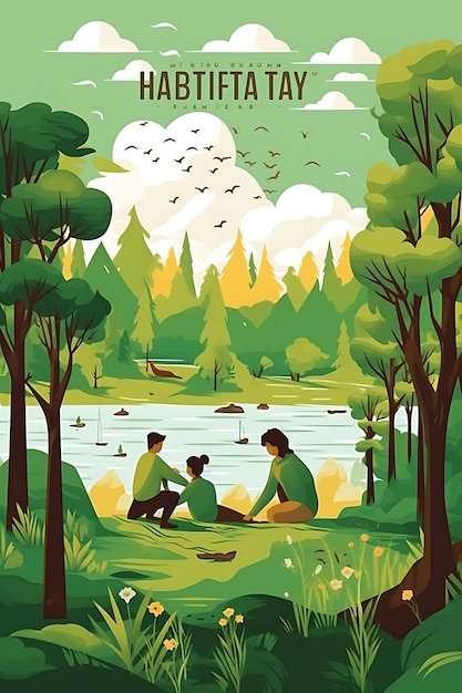 World Habitat Day With Families Planting Trees Green and Bro International Day Creative Poster Art