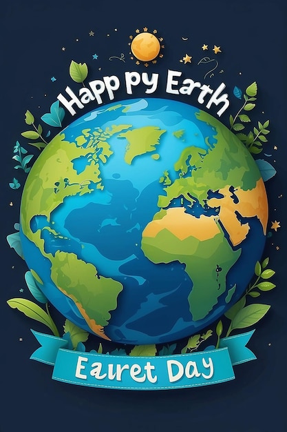 World happy earth day with planet earth text background