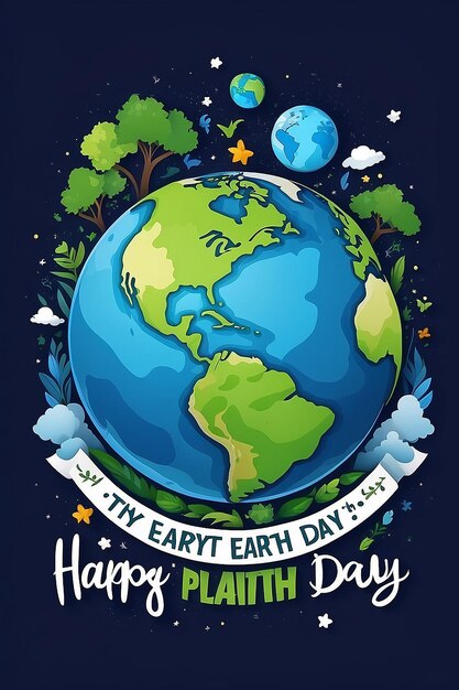 Всемирный день счастливой Земли с текстом планеты Земля на заднем плане