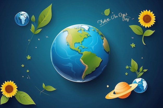 World happy earth day with planet earth text background