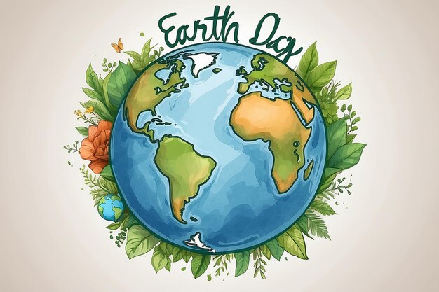 Photo world happy earth day with planet earth text background