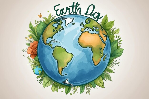 World happy earth day with planet earth text background