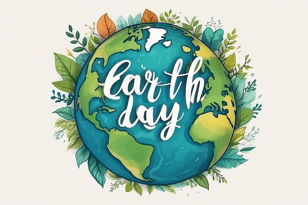 World happy earth day with planet earth text background