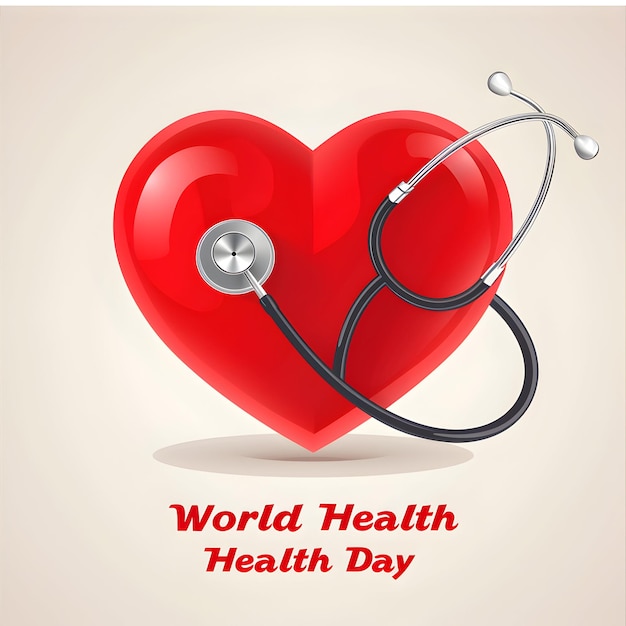 World health day background heart with world health day text