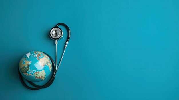 World Health Day Banner Background with stethoscope ornament and earth miniature