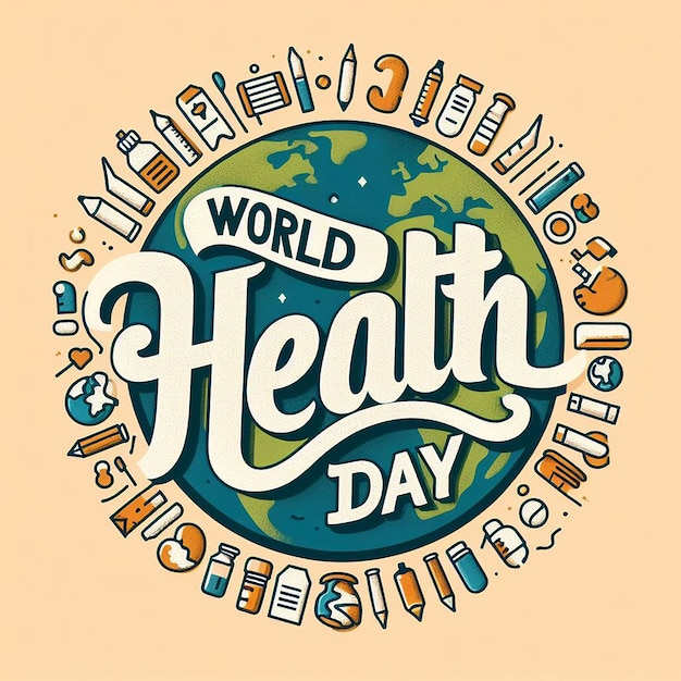 Photo world health day calligraphy on earth