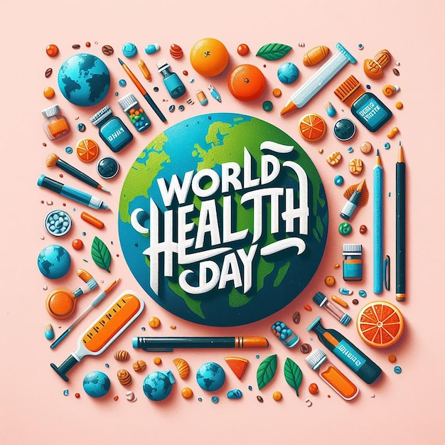 Photo world health day calligraphy on earth