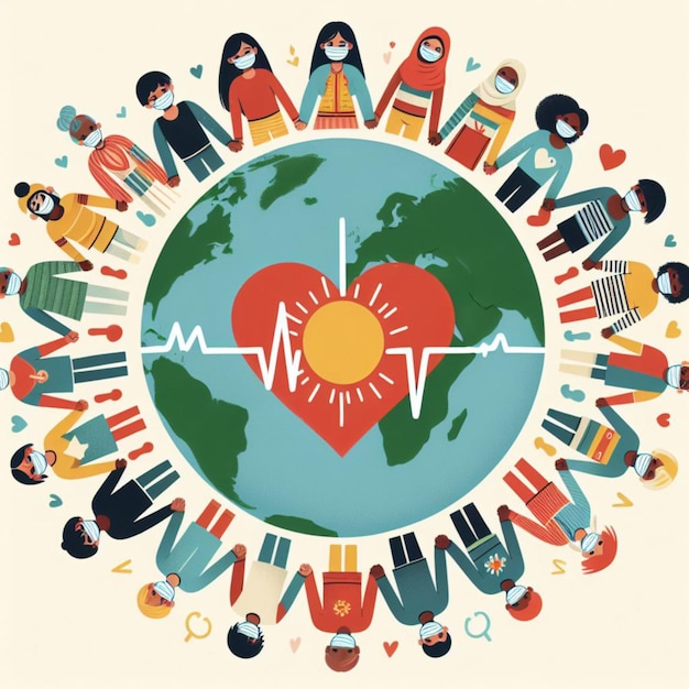 Foto giornata mondiale della salute clipboard con stetoscopio heart planet earth maschera medica e pillole in luce