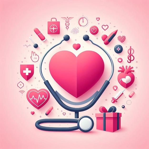 World Health Day Concept Heart and stethoscope vector design Vector illustration for World Health