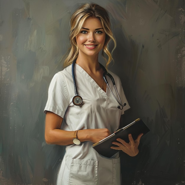 On World Health Day a female doctor was seen in a hospital with a stethoscope and clipboard