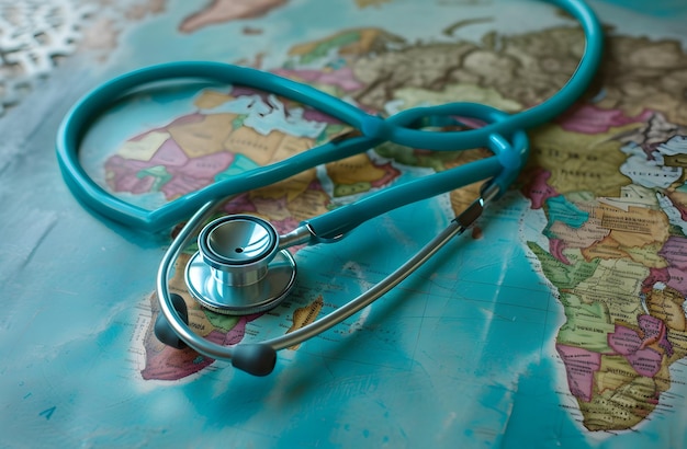 Фото Всемирный день здоровья глобальное здравоохранение медицинская концепция стетоскоп и земной шар