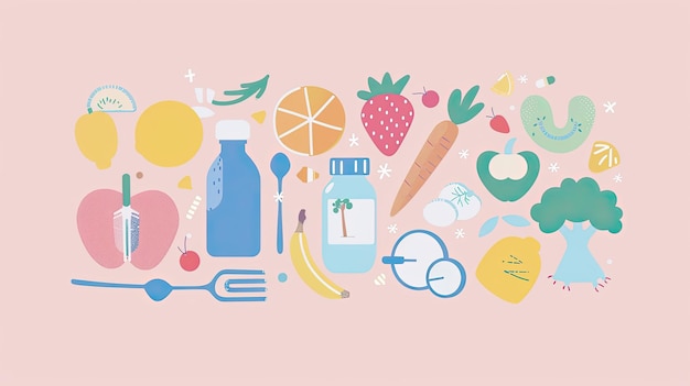 world health day healthy lifestyle design elements in pastel colors with texture