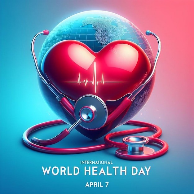 Photo world health day heartshaped globe and stethoscope