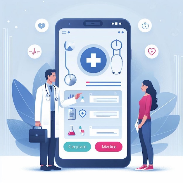 World Health Day Medical Banner Doctor and Patient Interaction on Mobile App