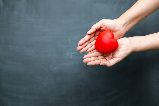 World heart day concept of young woman hand holding red heart