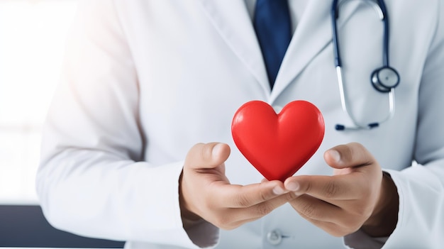 World Heart Day Doctors Hand with Red Heart Generative ai