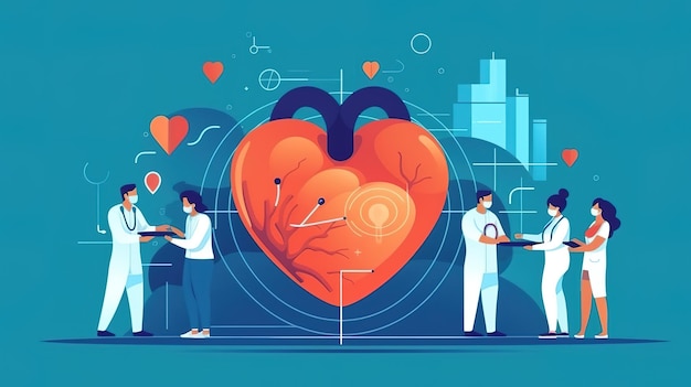 세계 심장 날 건강 일러스트레이션: 심장 및 스테토스코프에 대한 AI 생성