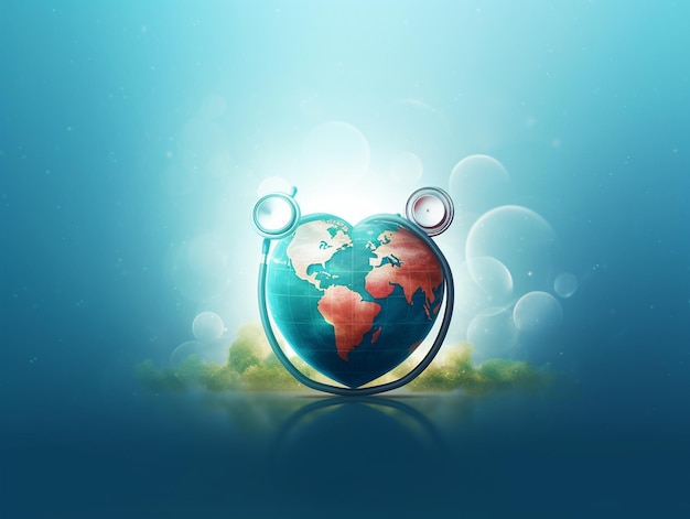World heart day human heart beat with world map concept banner