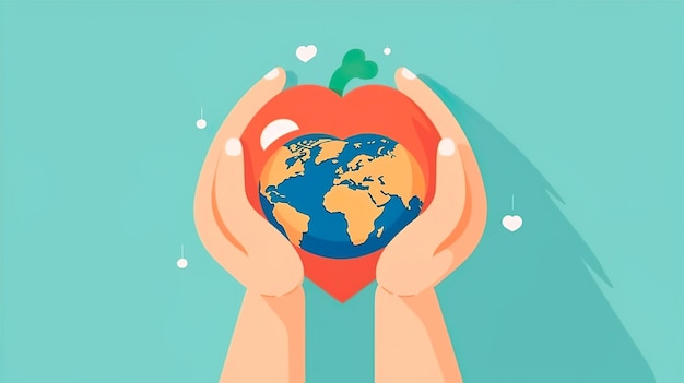 World Heart day illustration hands are holding heart shape world map vector illustration