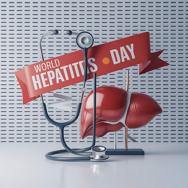 写真 世界肝炎デー ポスター 紙切り 3d赤い肝臓 アイコン ベクトルイラスト