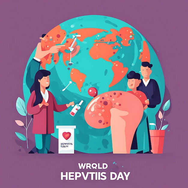 Фото Плакат всемирного дня гепатита, вырезанный из бумаги, 3d-икона красной печени, векторная иллюстрация