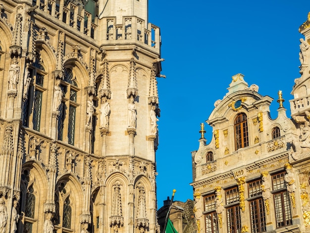 World heritage old and classic buildings in Grand Place center square in Brussels Belgium