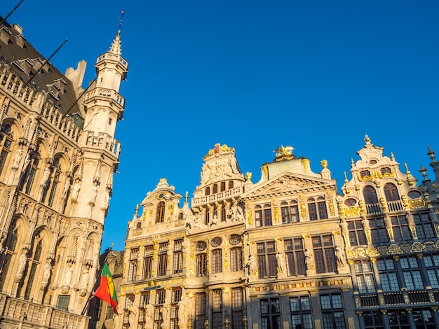 World heritage old and classic buildings in Grand Place center square in Brussels Belgium