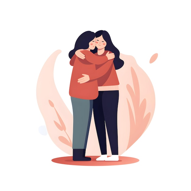 World hug day Mother hugging her daughters illustration background