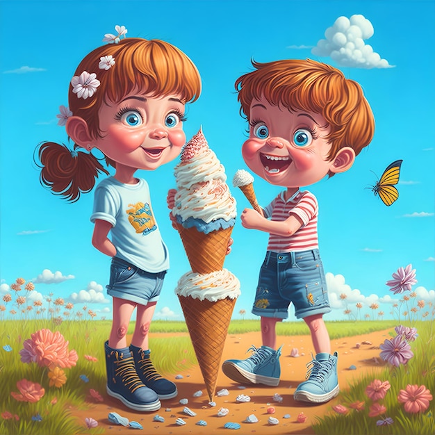 World Ice Cream Day Cute tiny hyperrealistic kids