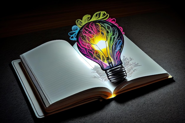 本に革新的な電球を使った世界知的財産デーと教育のコンセプト