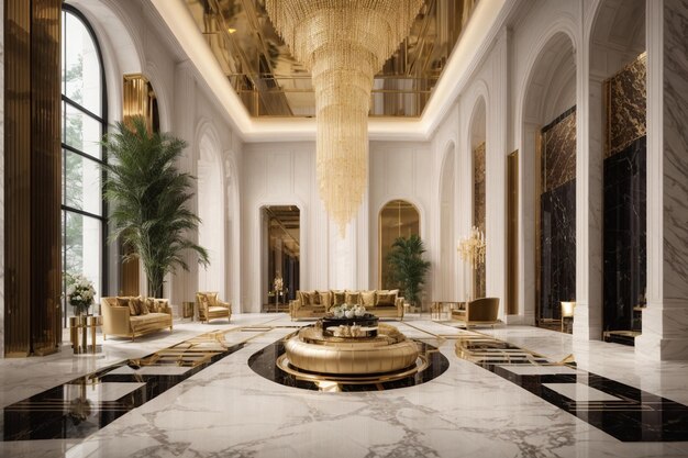 world of luxury sophistication lavish lobby plush velvet furnishings intricate gold detailing s