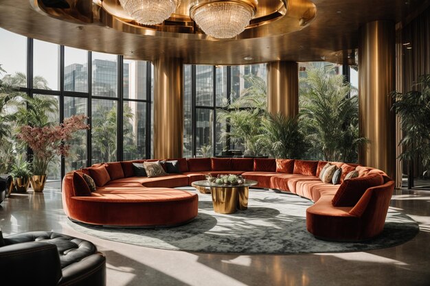 world of luxury sophistication lavish lobby plush velvet furnishings intricate gold detailing s