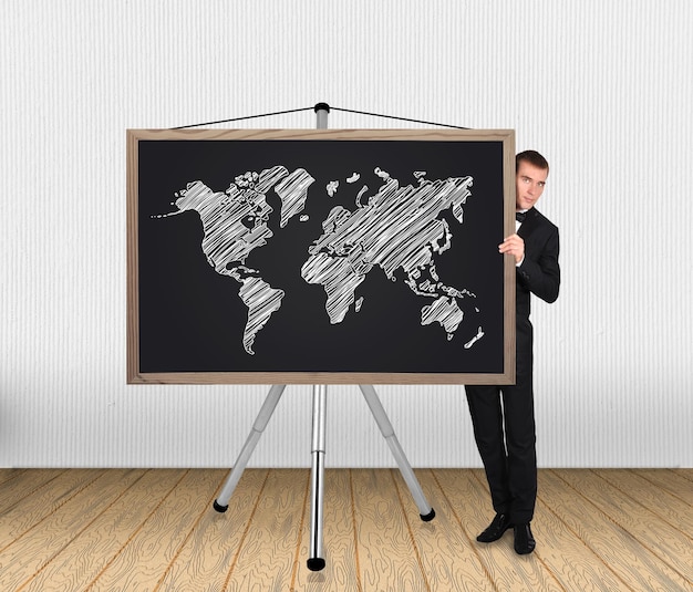 World map on blackboard