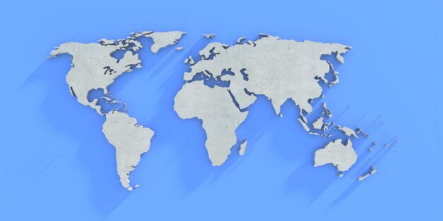 Карта мира на бетонной синей стене морской фоновой текстуры 3d иллюстрация