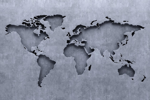 World map on concrete surface modern design magazine style Copy space 3D render